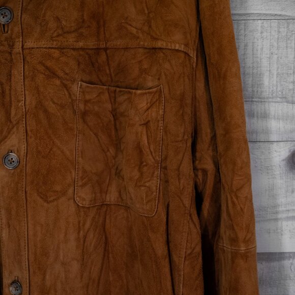 Brooks Brothers Men's Brown Suede Leather Button Up Overshirt - Picture 3 of 7